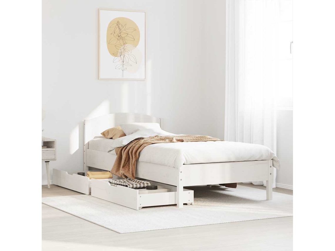 Vidaxl Cama Sem Colchão 75x190 Cm Madeira De Pinho Maciça Branco