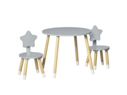 Conjunto de Mesa Infantil com 2 Cadeiras em Madeira cinza,idade 18 Meses a 4 Anos BTFORUS