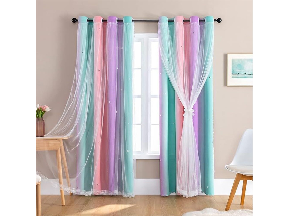 Cortinas Com Estampa De Estrelas E Arco, Íris Para Quarto De Menina, Modelo Princesa Com Degradê, Ideais Para