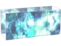 Porta lápis Infantil Frodotgv em Acrílico Azul Claro com Estampa Tie dye, 4 Compartimentos de Plástico Transpa