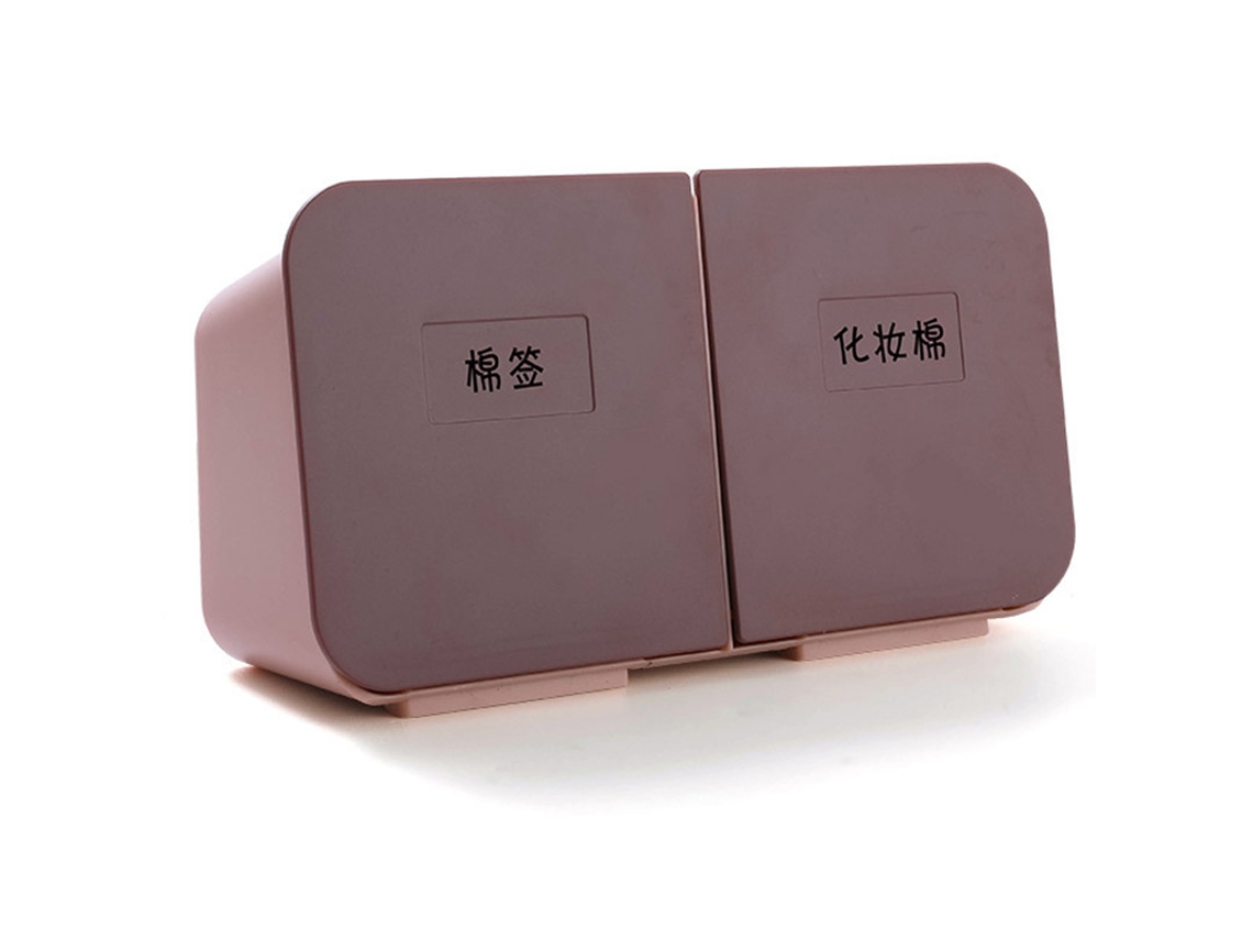 Suporte de parede para cotonetes e hastes flexíveis nas cores rosa e roxa.