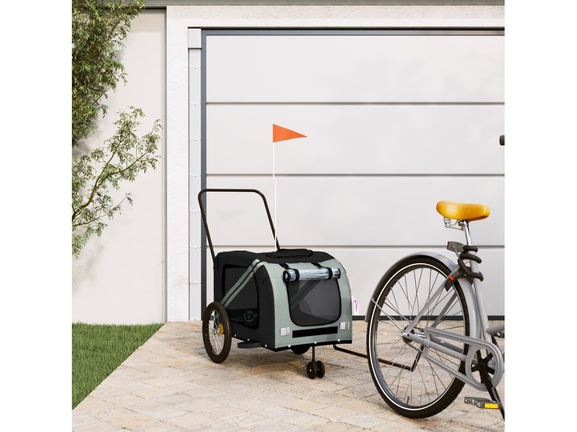 Vidaxl Reboque De Bicicleta P/ Animais Tecido Oxford/ferro Cinza/preto