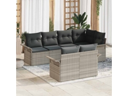 Vidaxl Conjunto De Sofá De Jardim 7 Unid. Cinzento-claro Vime Pe