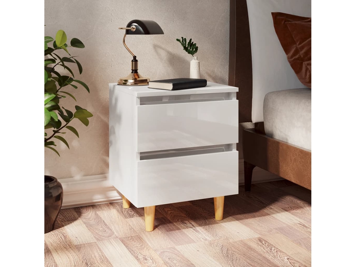 Vidaxl Mesas Cabeceira 2 Pcs Pernas Pinho 40x35x50 Cm Branco Brilhante