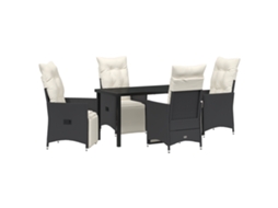 Conjunto 5 De Jantar De Jardim De Vidaxl Com Almofadas Preto Polirattan