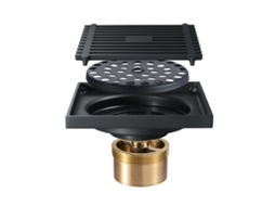 Ralo de Chuveiro AQUAFORGE embutido, preto, 100x100mm