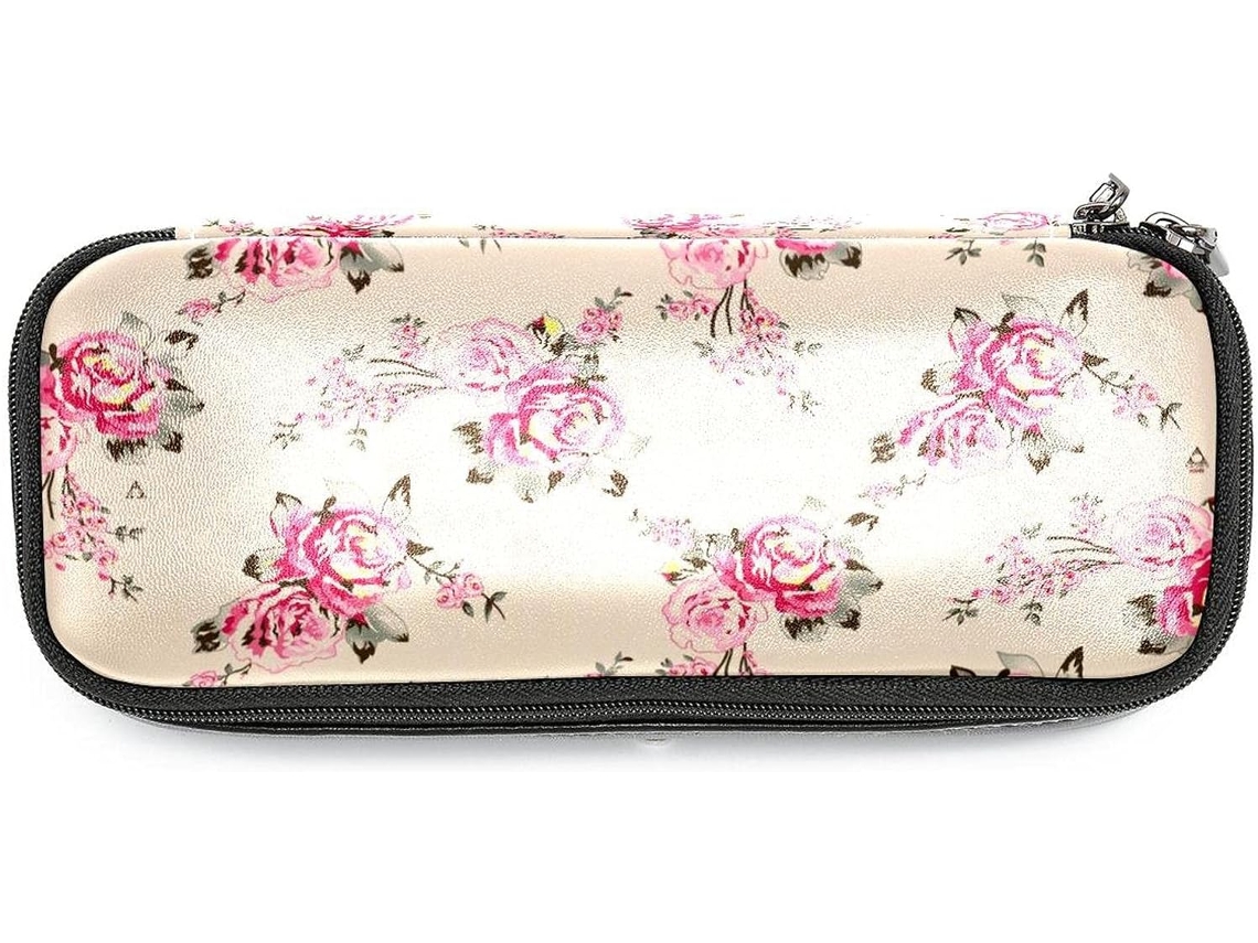 Estojo Lápis Com Estampa Floral Rosa, Ideal Escola, Escritório, Adultos, Meninas E Meninos