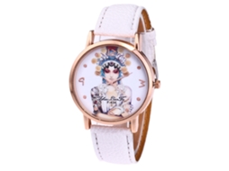 Relógio de Pulso Feminino de Quartzo com Pulseira de Couro Pu Estilo Simples e Dial Redondo Branco