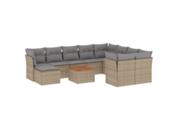 Conjunto de 11 Sofás Jardim C/ Almofadões Vime Pe Bege Misturado MAISON EXCLUSIVE (11 pcs)