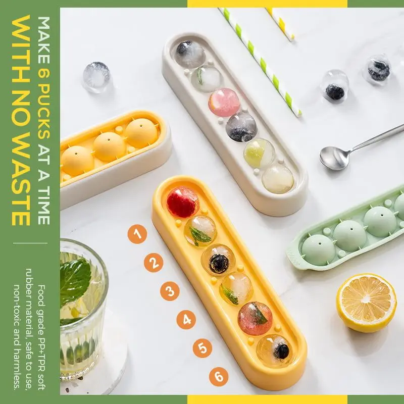 Forma De Silicone Para Fazer Gelo Com 6 Bolas, Cinza, Amarelo, 22* 5, 7* 3cm