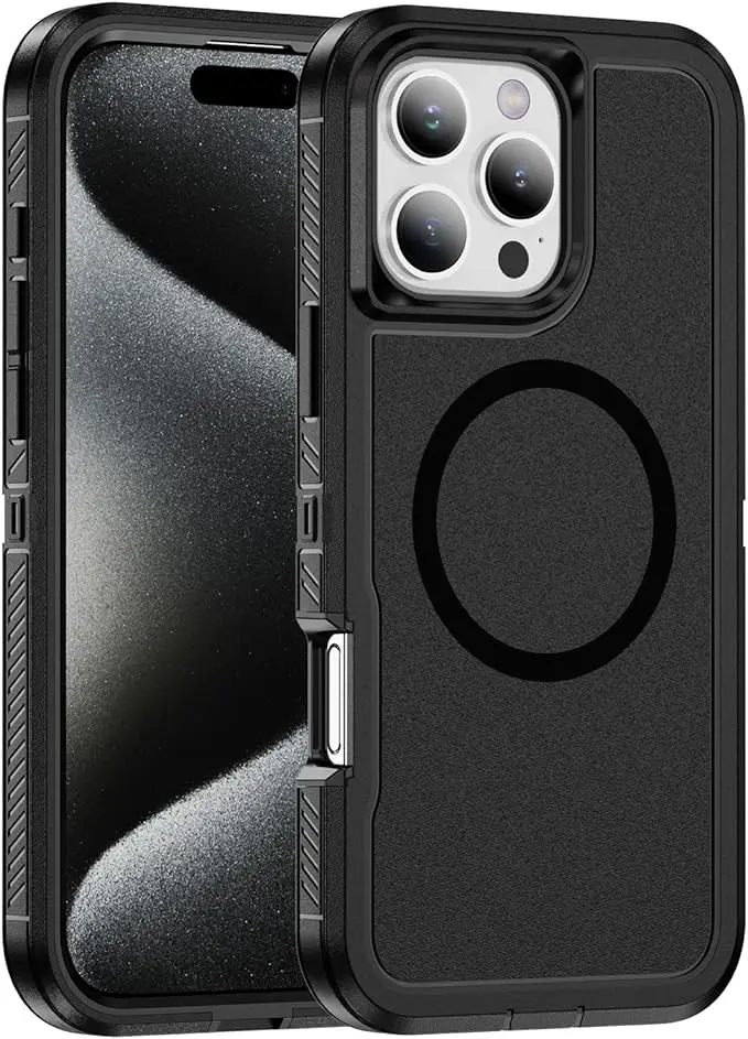 (preto, Iphone 15 Pro) Capa Magnética Resistente A Impactos E Quedas Para Celular.