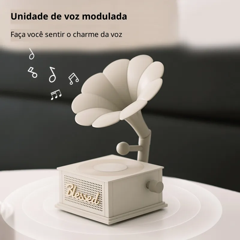 Caixa de Som Bluetooth 5.3 Estilo Gramofone Retrô com Luz de Ambiente e Barulho Branco ZSANFS (preto)