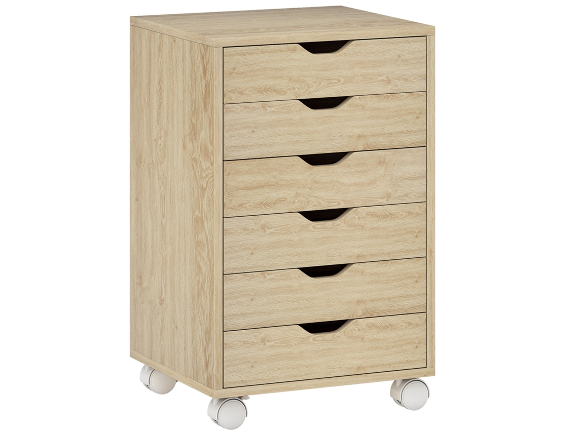 Bloco de Gavetas Móvel com 6 Gavetas, Suporte para Impressora, Rodas Madeira 40x35x63cm