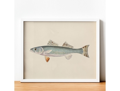 Póster NACNIC Linha de Peixe Azul Branco e Laranja, Fundo de Papel Vintage.