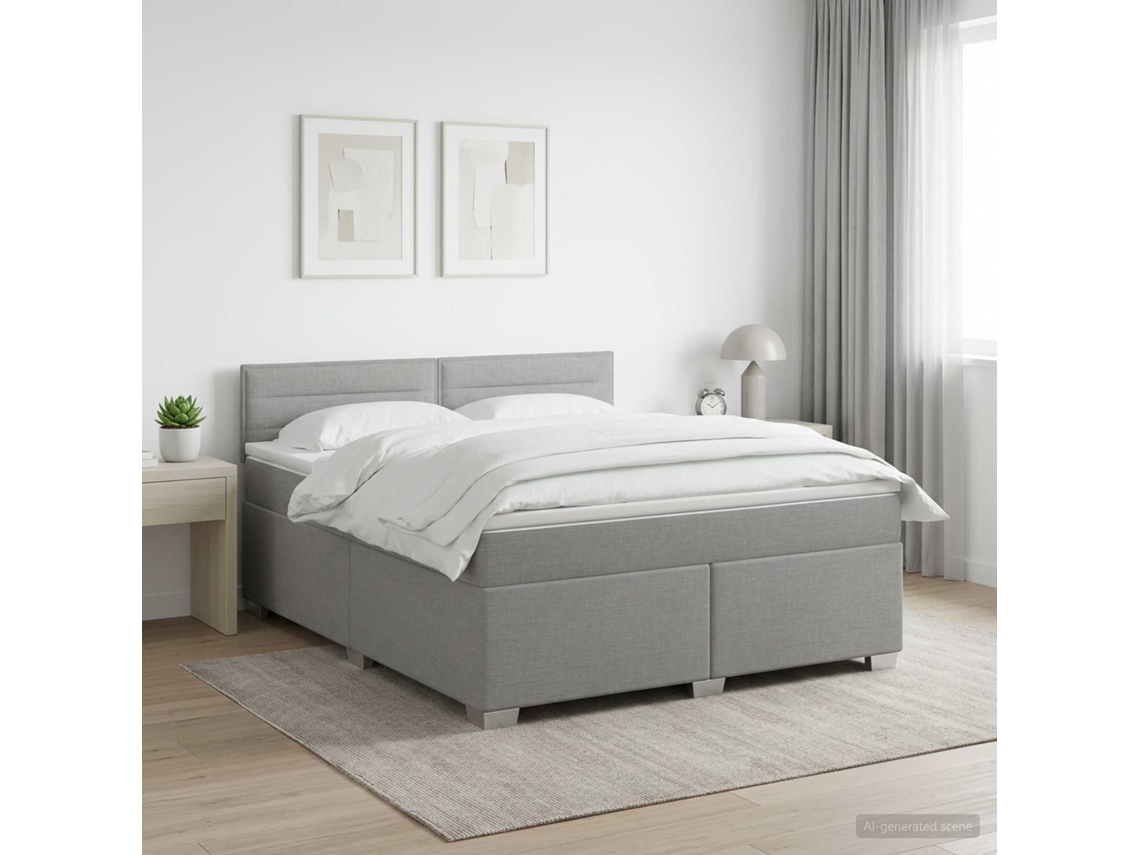 Vidaxl Cama Box Spring Com Colchão Cinzento-claro 160 X 200 Cm Tecido