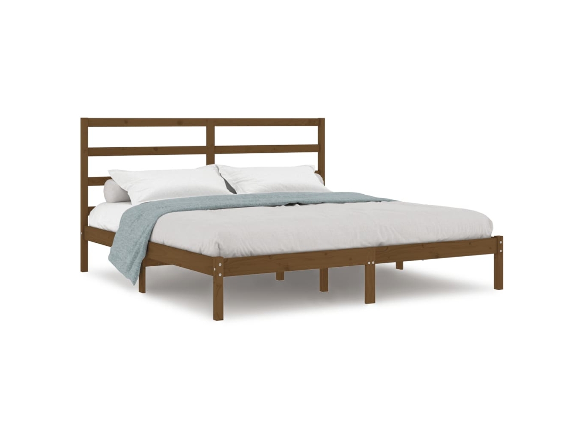 Estrutura de Cama 200x200 cm em Pinho Maciço Castanho Mel MAISON EXCLUSIVE
