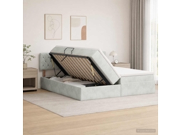 Vidaxl Cama De Armazenamento Led Com Colchão Cinzento-claro