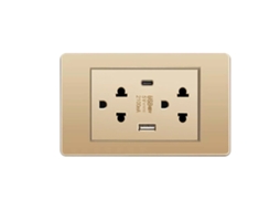 Tomada de Parede Elétrica Tailandesa com USB Type C e Portas de Carregamento Ouro