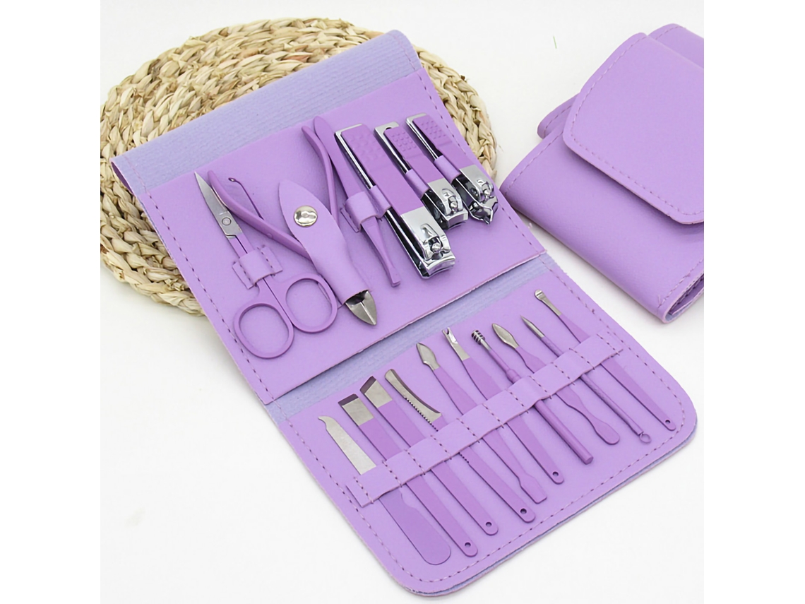 2026altiro-16 Piezas Conjunto De Tesouras De Unhas De Aço Kit Profissional De Manicura E Pedicura Roxo