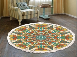 Lurelia Tapete Mandala Redondo Boémio Lavável Absorvente Feito Mão Colorido 120 Cm