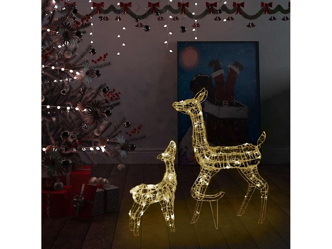 Vidaxl Família De Renas Decorativa 160 Leds Acrílico Branco Quente