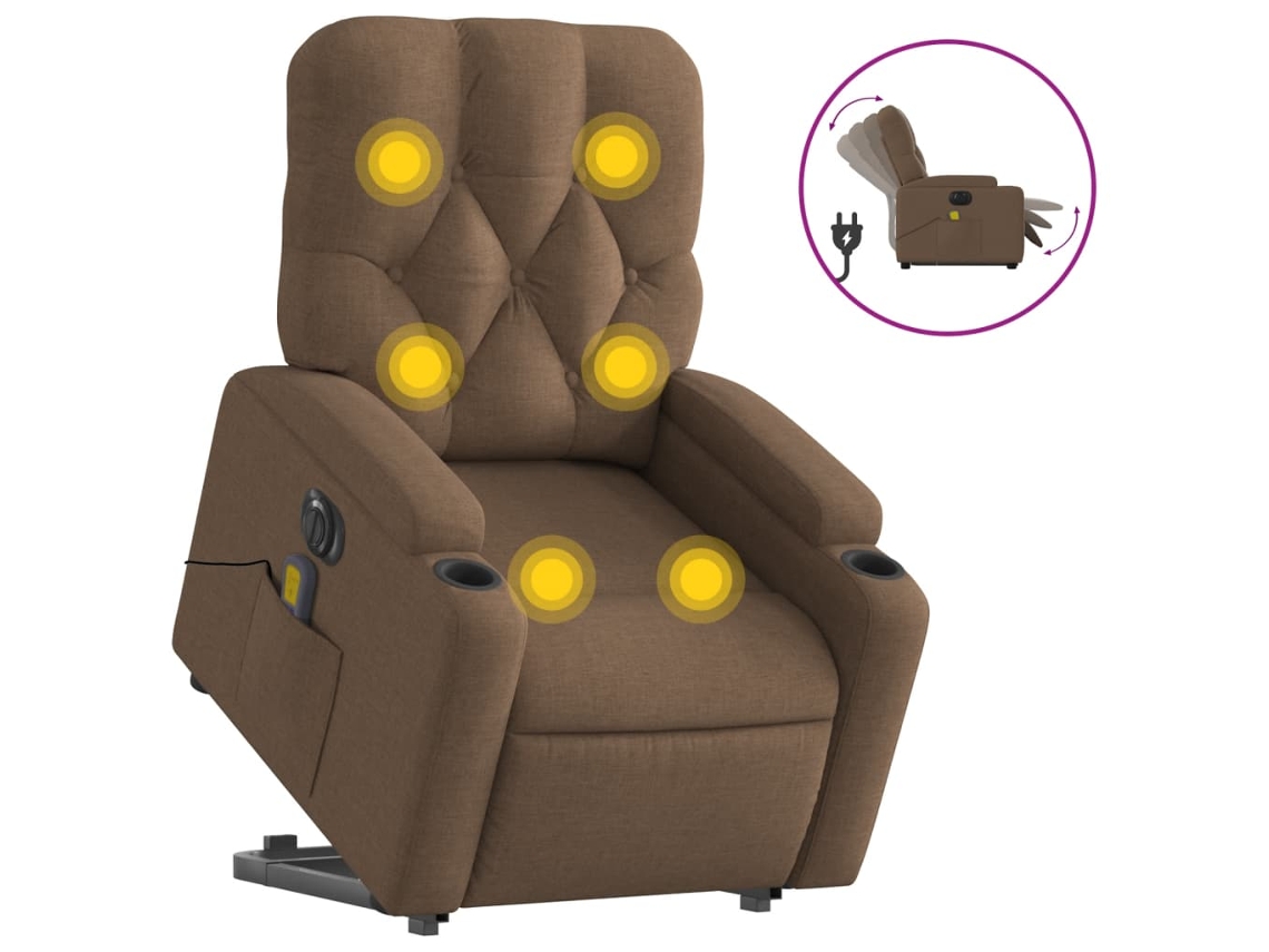 Poltrona reclinável massagens elétrica elevatória VIDAXL Marrom Tecido (74 x 86.5 x 93.5 cm)
