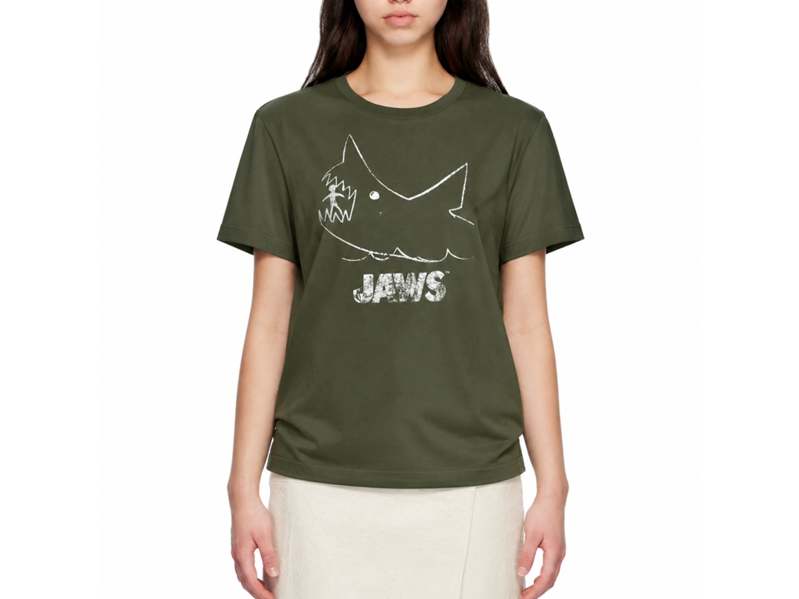 Rockinstone Jaws Movie Chalkboard Solid Military Green Adult T-shirt Size:xxxl