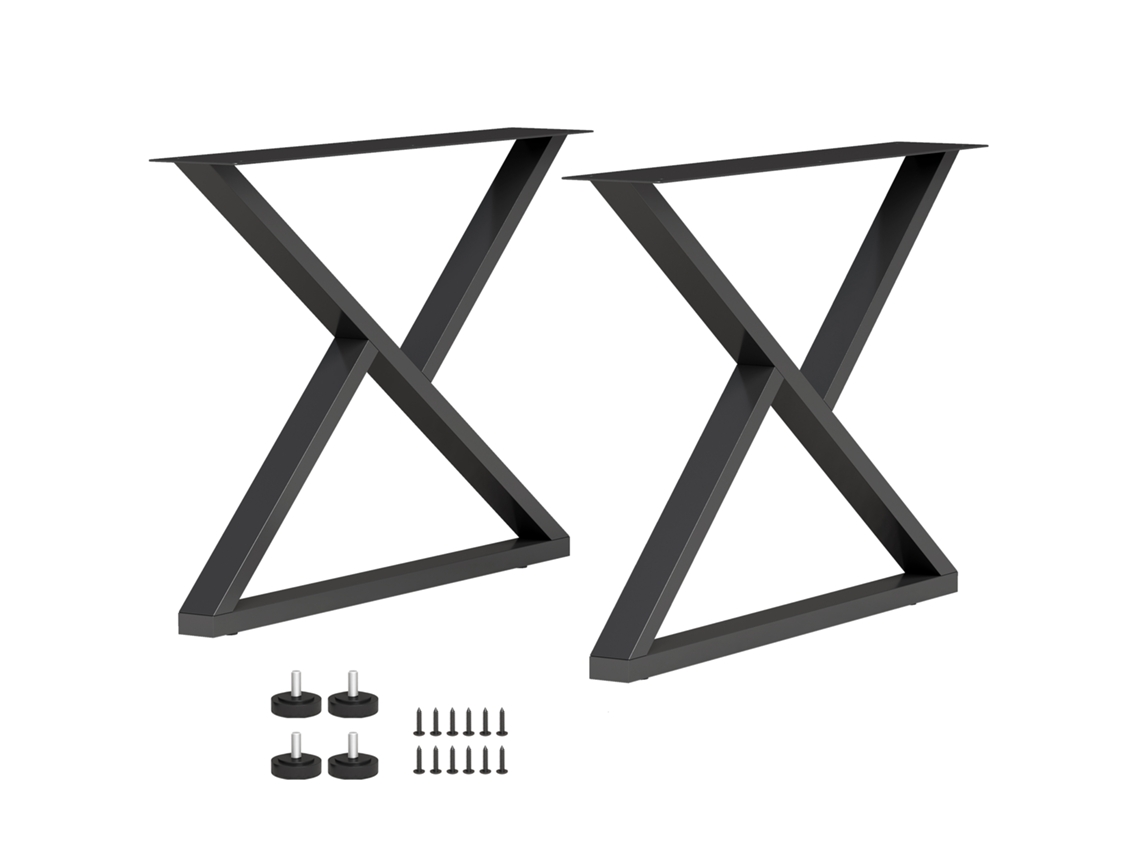 Pieds De Table En Acier, 60 X 43 Cm, Lot De 2 Pieds De Bureau En Forme X Avec Patins Réglables Et Vis, Noir