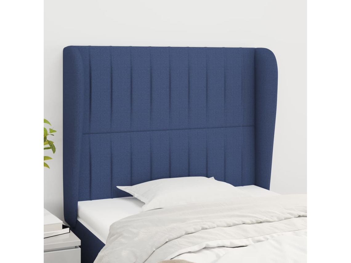 Vidaxl Cabeceira De Cama C/ Abas Tecido 83x23x118/128 Cm Azul