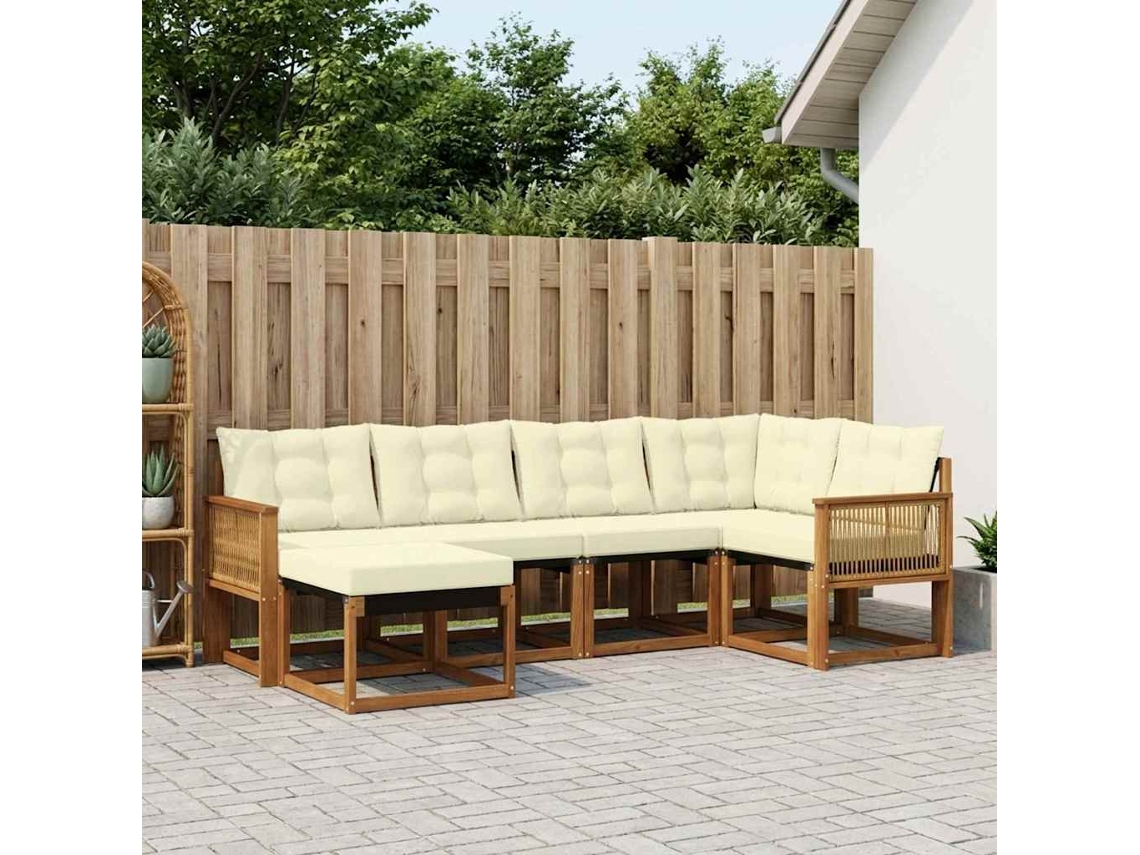 Vidaxl Conjunto De Sofás Para Exterior 6 Unid. Natural E Creme