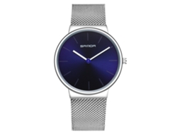 Relógio de pulso masculino Simple Sanda, em aço inoxidável, à prova d'água, com mostrador azul e prateado.