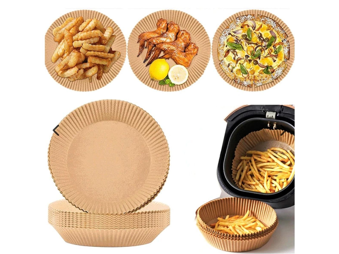 Pacote Com 100 Unidades De Moldes Descartáveis ​​de Papel Manteiga Para Fritadeira A Ar, 16 Cm Diâmetro.