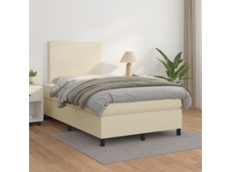 Vidaxl Cama Com Molas/colchão 120x200 Cm Couro Artificial Cor Creme