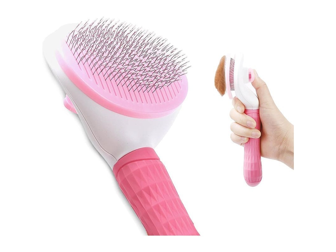 Cepillo para Mascotas, Auto Limpiante, Elimina Pelos e Pelusa de Cães e Gatos, de Pelo Curto e Longo, Rosa