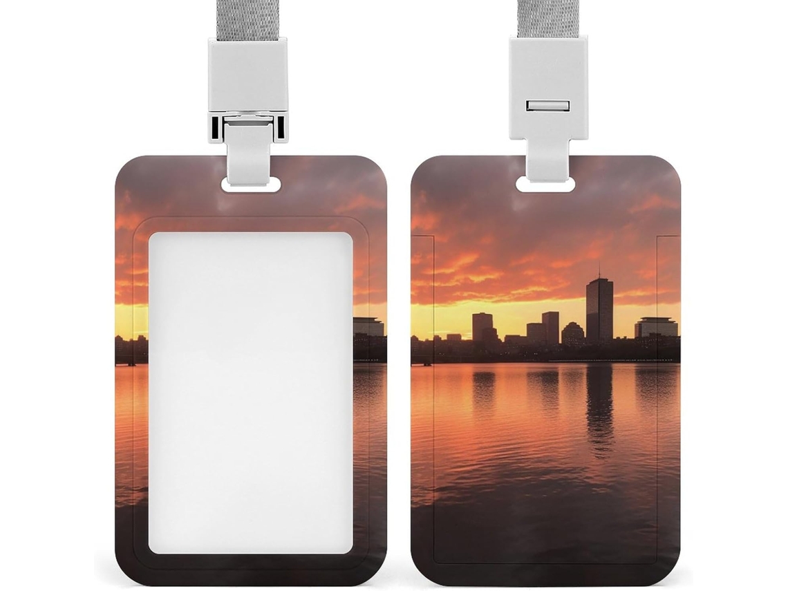 Porta Crachá Com Cordão Charles River City Skyline Sunset Divertido Nome, Porta Crachá, Estojo