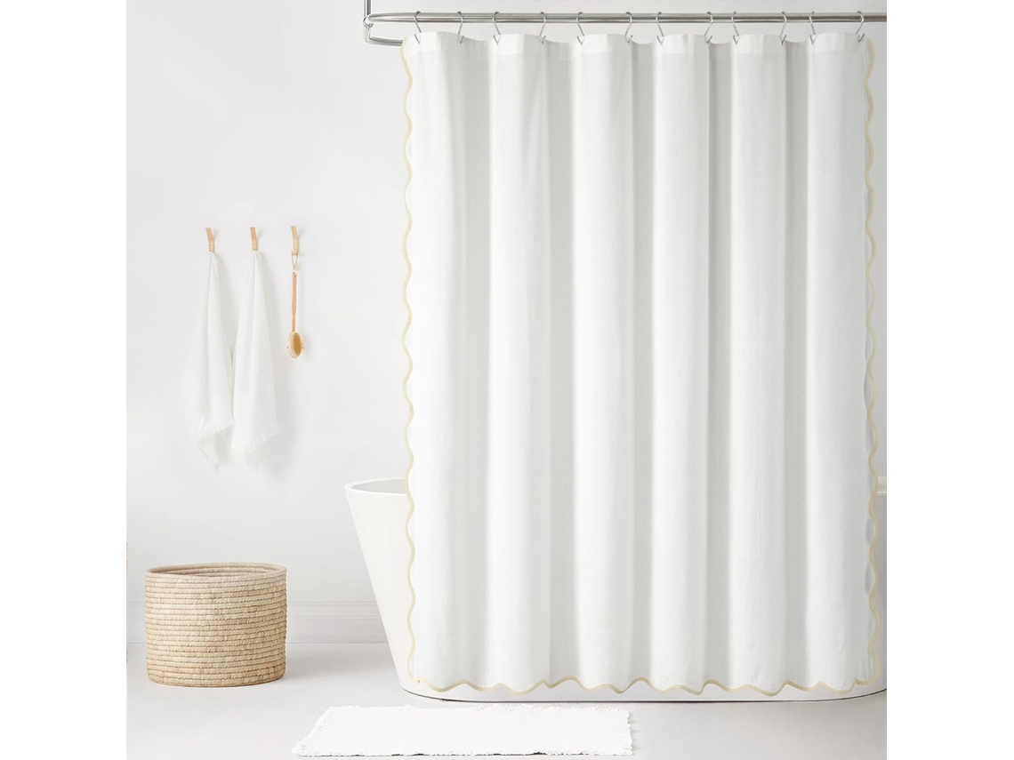 Cortina De Linho Texturizado Com Bordas Recortadas - Neutro/branco - 183 X 183 Cm - Elegante E Acessível -...