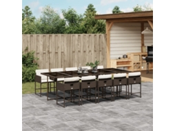 Vidaxl 11 Pcs Conjunto Jantar P/ Jardim C/ Almofadões Vime Pe Castanho