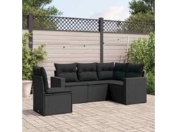 Vidaxl 5 Pcs Conjunto Sofás De Jardim Com Almofadões Vime Pe Preto