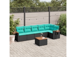 Vidaxl 7 Pcs Conjunto De Sofás P/ Jardim C/ Almofadões Vime Pe Preto
