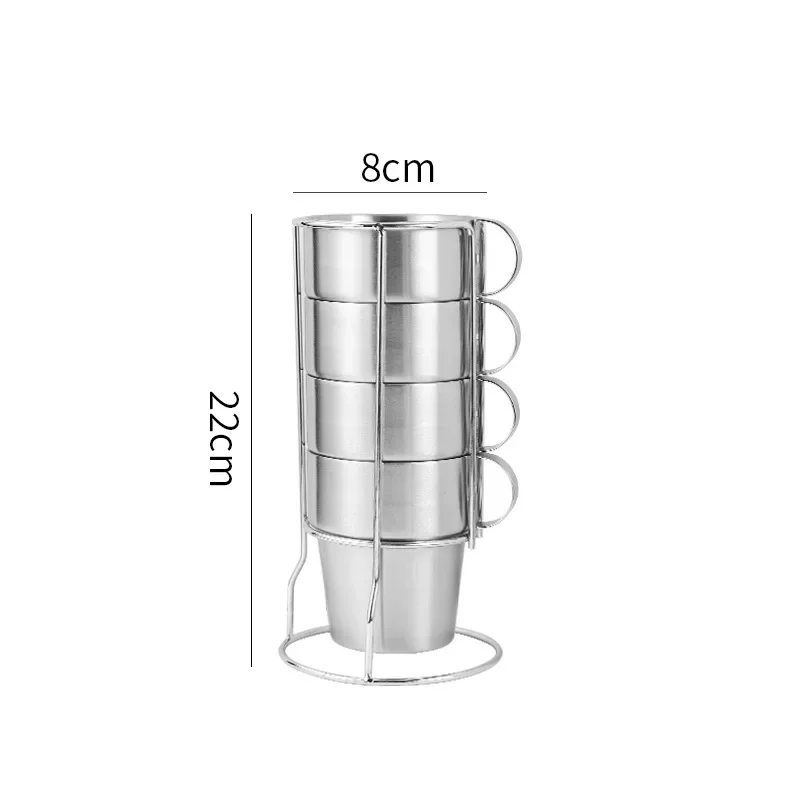 Conjunto De 4 Canecas De Café Com Isolamento De Parede Dupla (300 Ml), Em Aço Inoxidável 304.