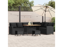 Vidaxl 4pcs Conjunto Sofás de Jardim com Almofadões em L Vime Pe Preto