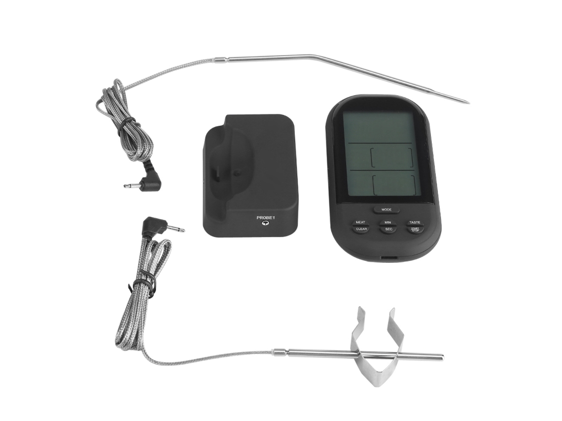 Termômetro De Carne Sem Fio Com Sonda Dupla Termômetro De Comida Digital Para Grelhar E Fumar, Lcd Backlight Soians À Prova Dágua Monitor Remoto Time