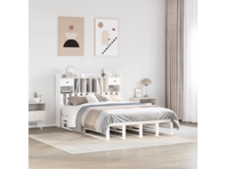 Vidaxl Cama Com Estante Sem Colchão 140x200 Cm Pinho Maciço Branco