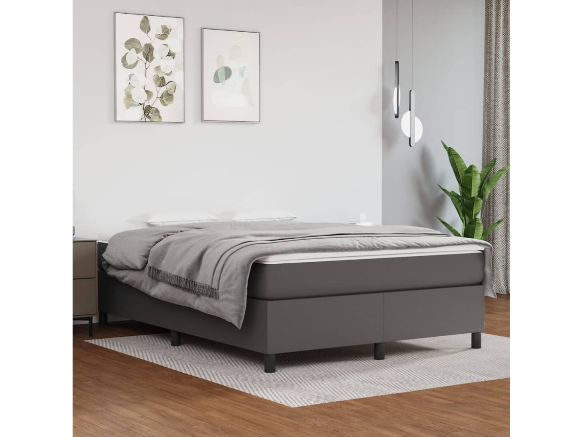Vidaxl Cama com Molas/colchão 140x190 Cm Couro Artificial Cinzento