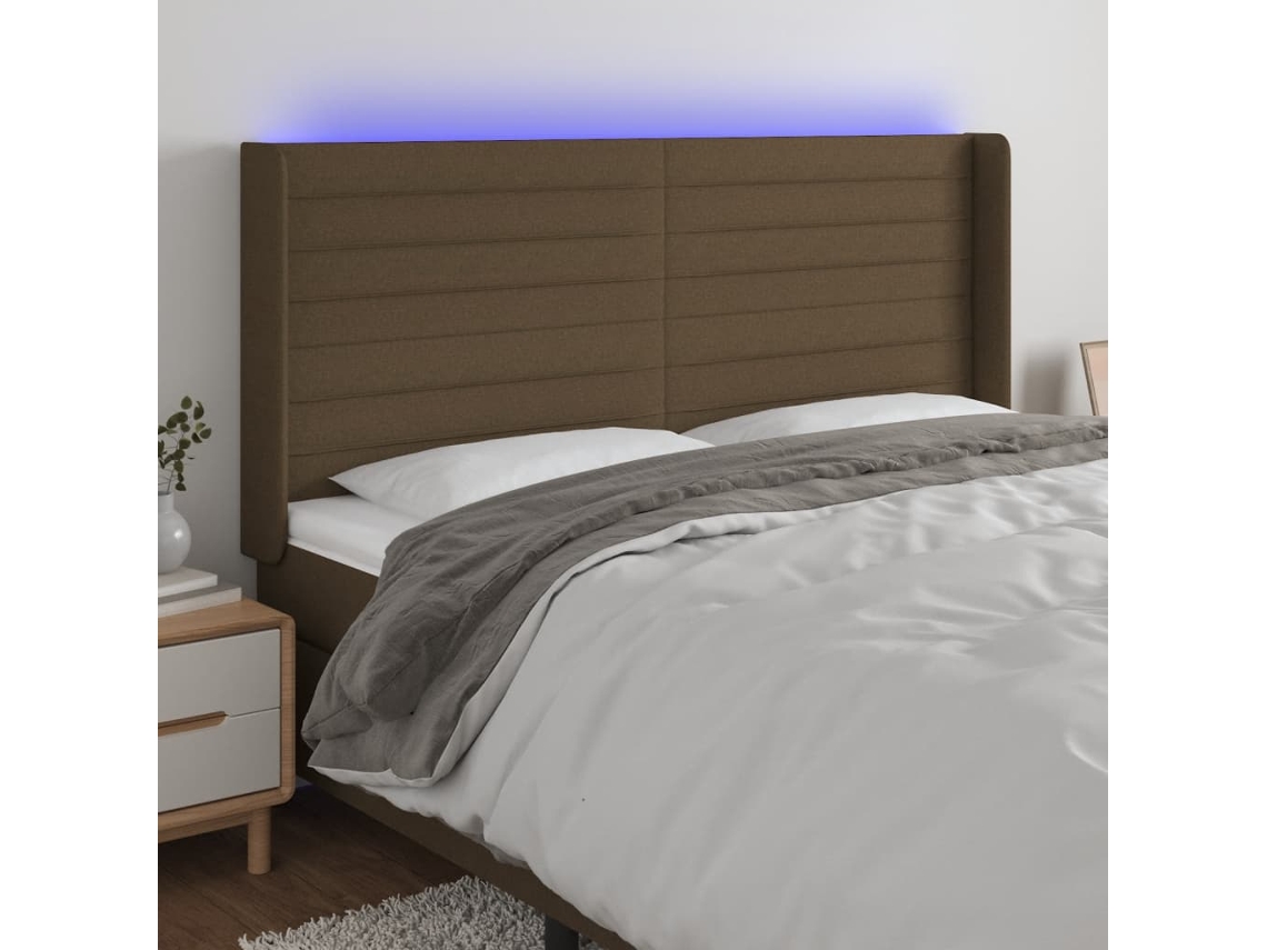 Cabeceira De Camapainel De Cabeceira C/ Luzes Led Tecido 203x16x118/128cm Castanho Lovely Home