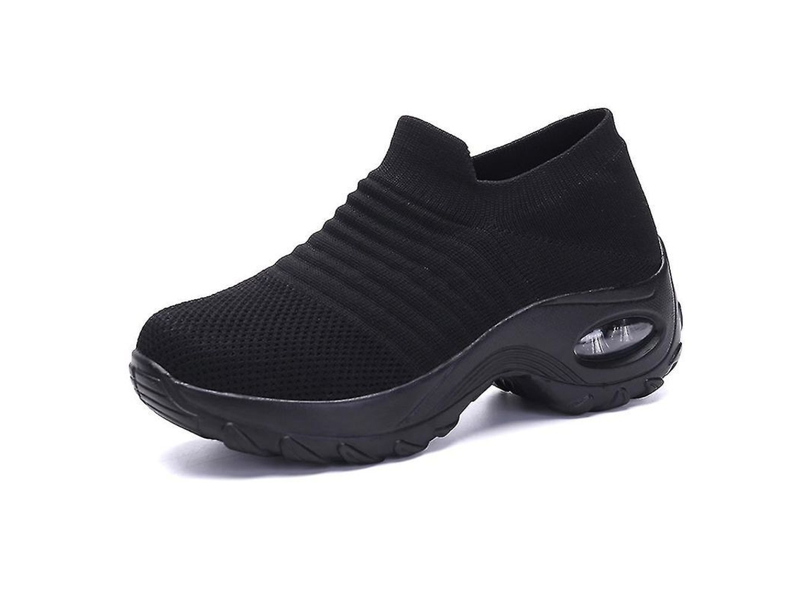 Tênis De Caminhada Feminino Super Leve E Flexível Sock Sneakers Com Amortecimento Ar E Solado Anti-slip All Black