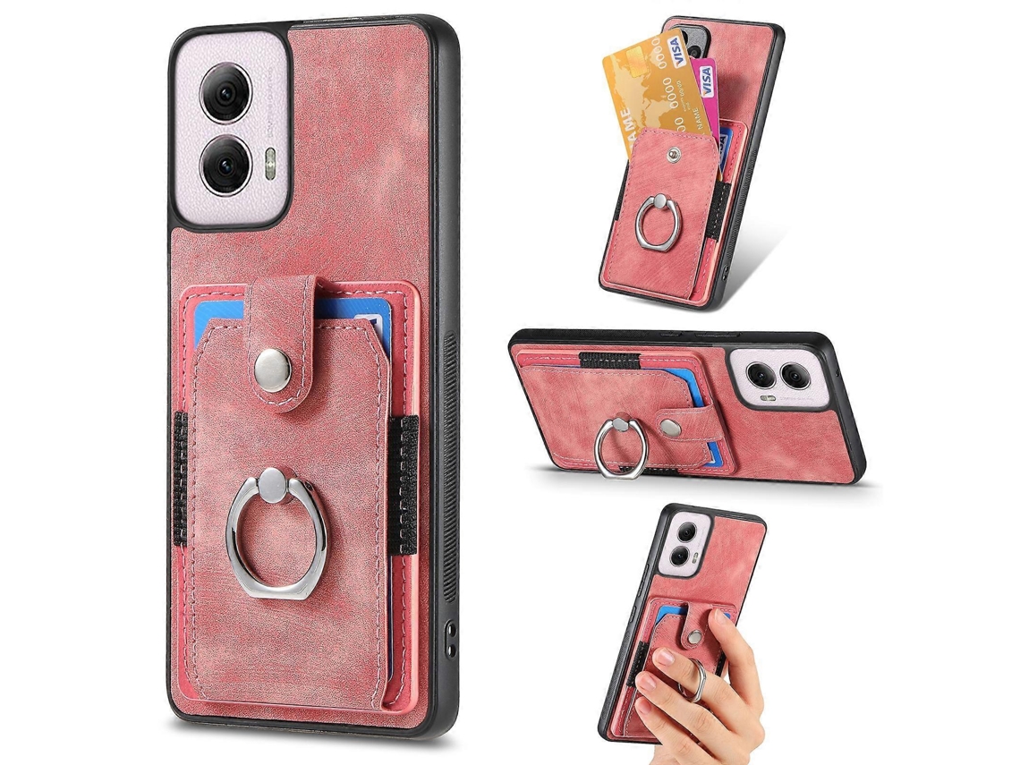 Capa De Celular Estilo Carteira Com Anel E Toque De Pele Retrô