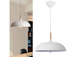 Candeeiro Pendente Industrial Moderno Em Madeira E Metal Branco, Estilo Nórdico, Com Casquilho E27