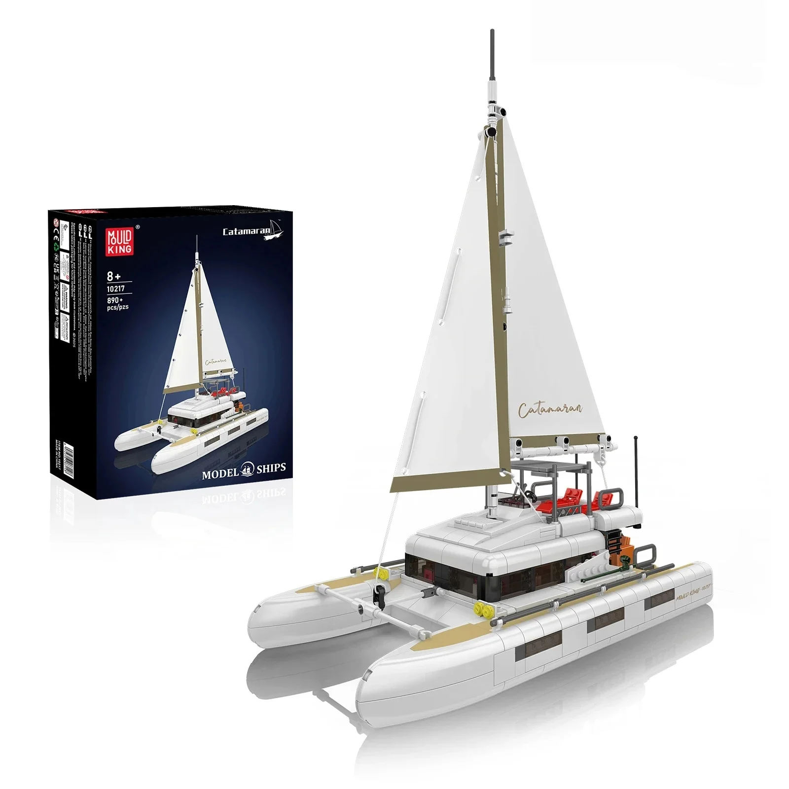 (890 Peças) Modelo De Barco À Vela Catamarã Mold King Em Blocos De Montar - Enfeite De Mesa - Brinquedo Infantil Para Montar