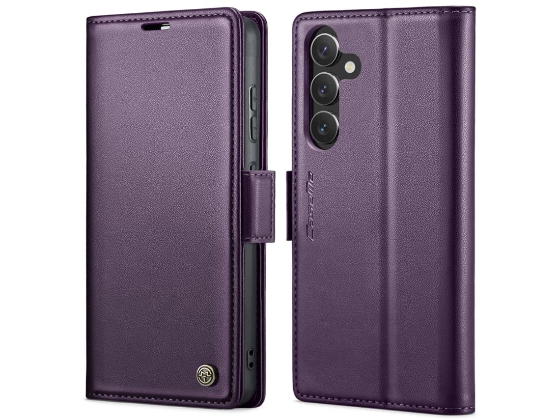 Capa Para Samsung Galaxy S24 Plus Borboleta Fivela Litchi Textura De Telefone De Couro Rfid Antirroubo Roxo Perolado